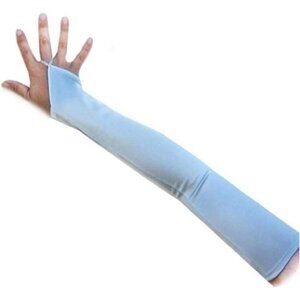 Women's Beautiful Light Blue Long Satin Finger Loop Gloves Bridal Part Prom